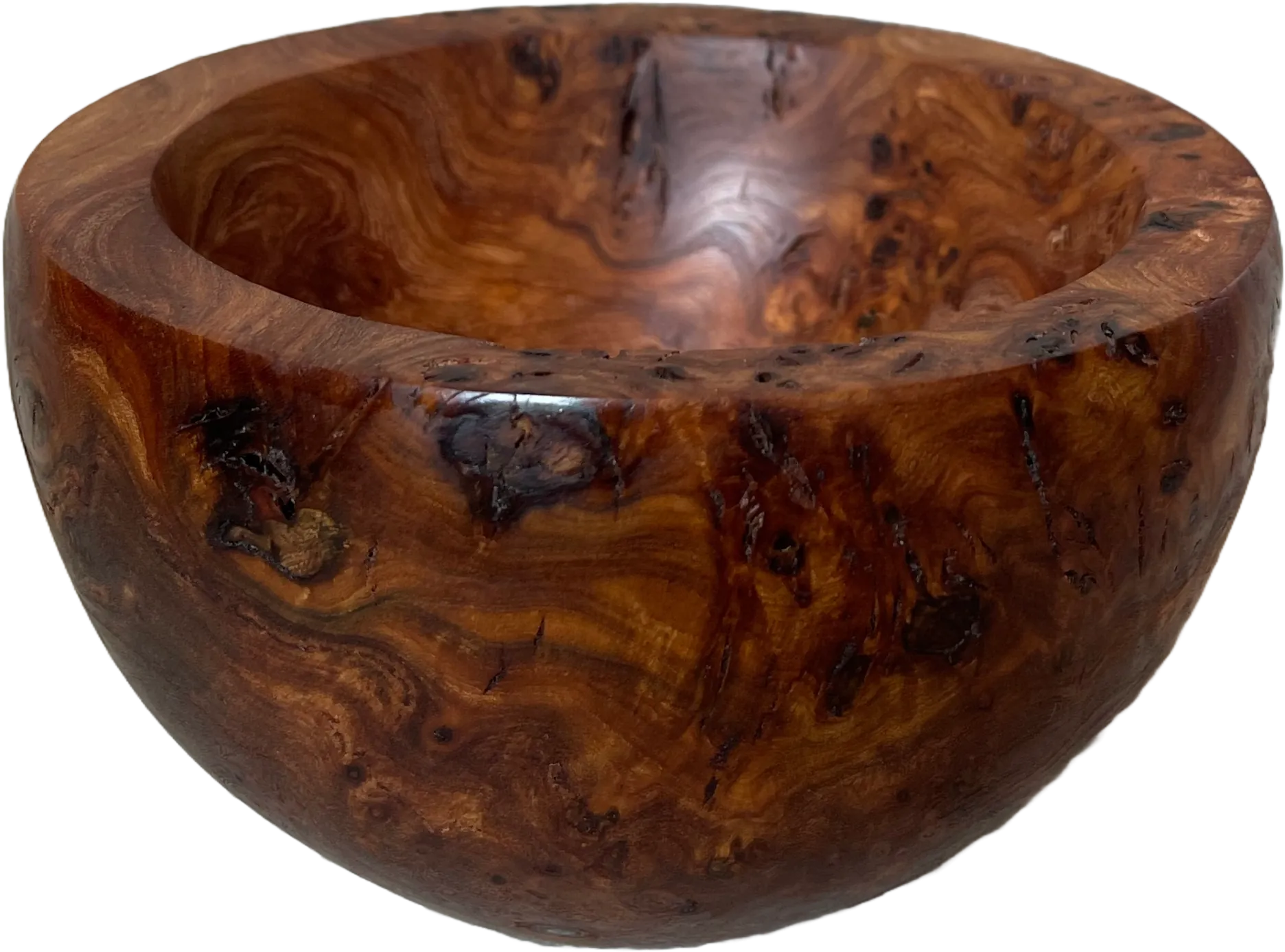 a small dark brown burr bowl