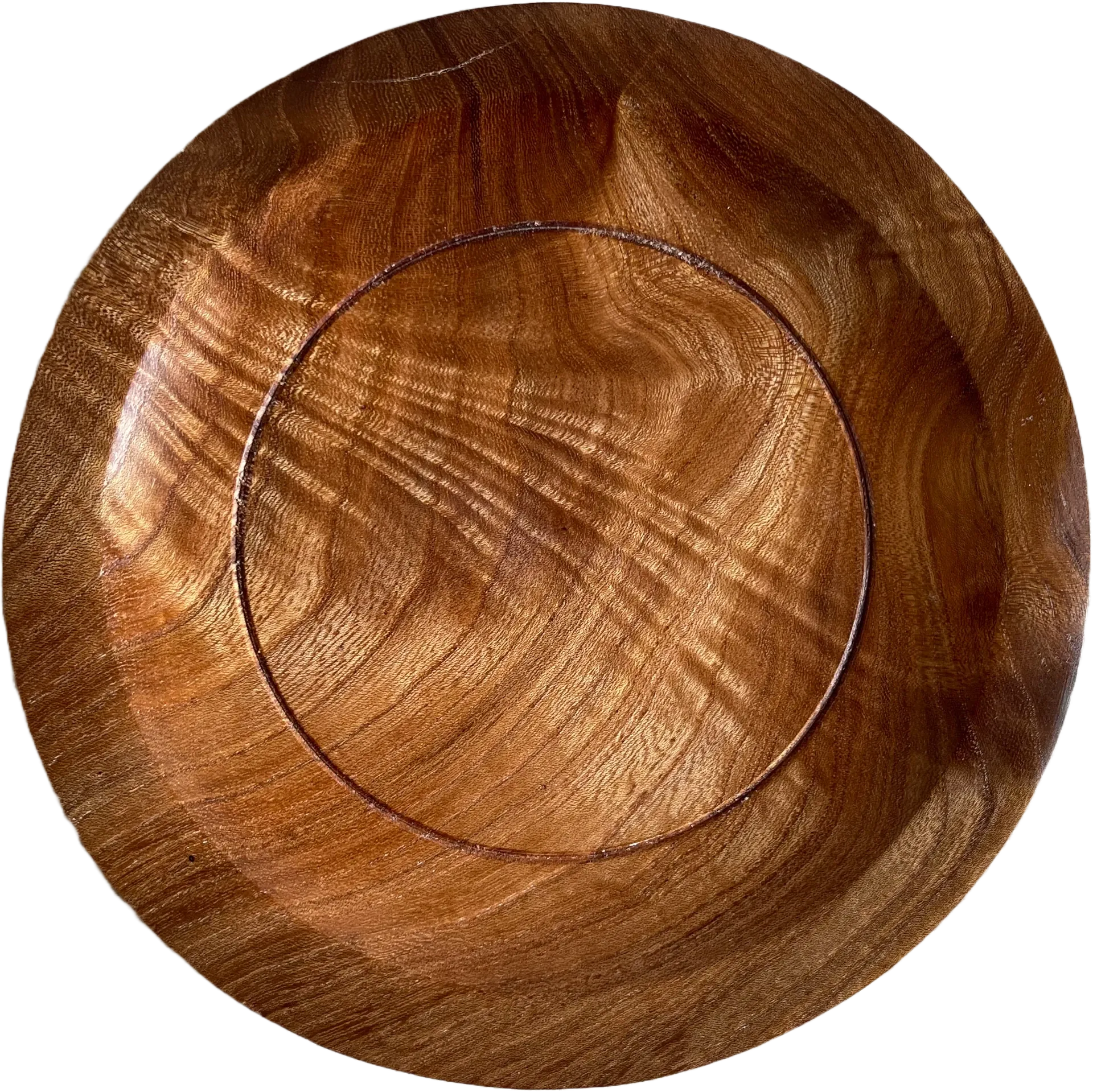 A small platter bowl with an effect that mimics the flow of a river