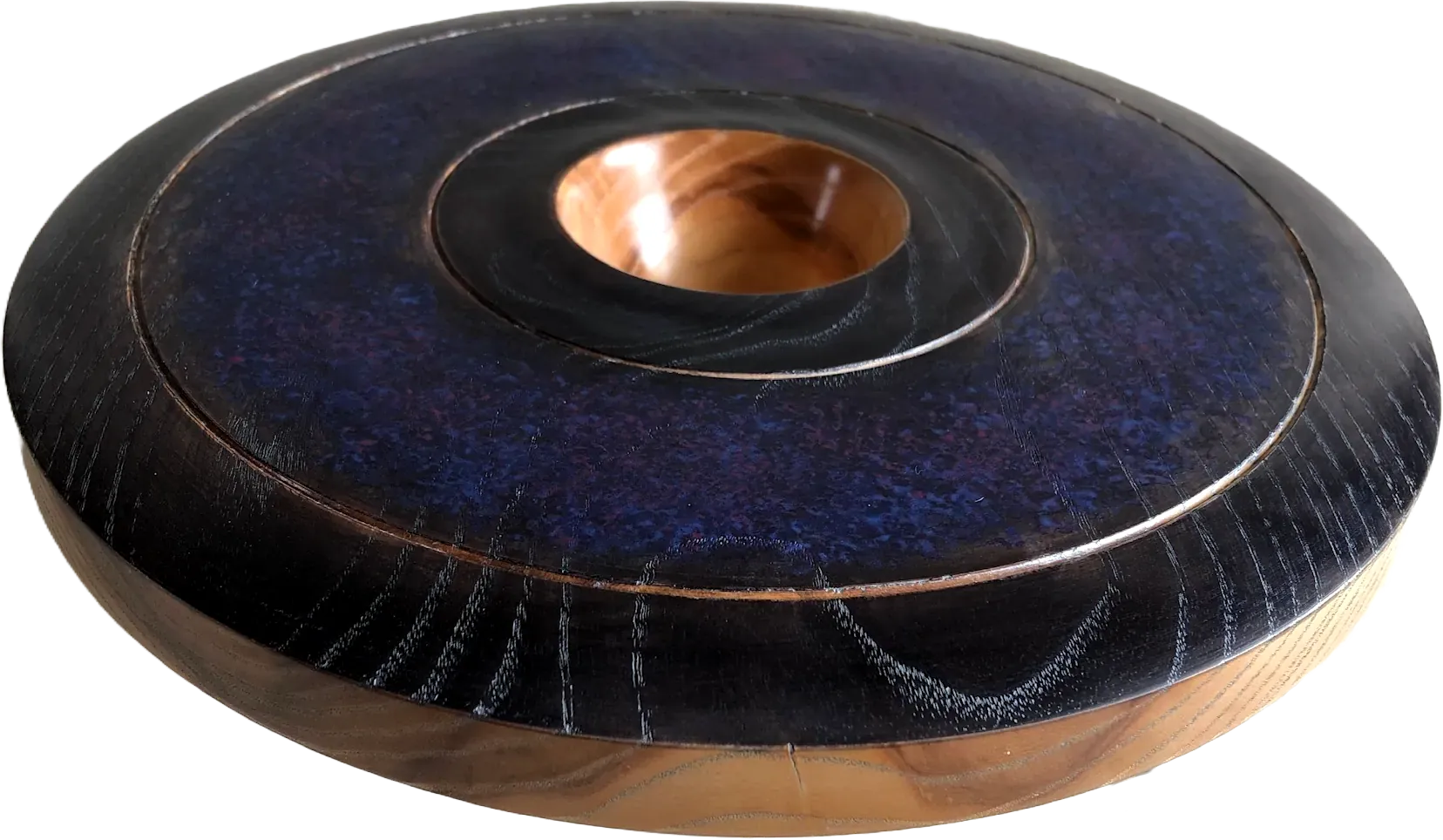 a large purple and black bowl with a nebula pattern and small centre