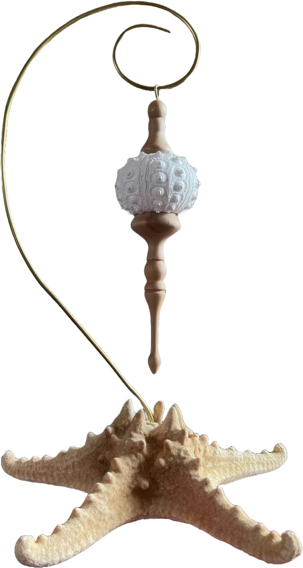 A large artpiece of a sea urchin on a starfish