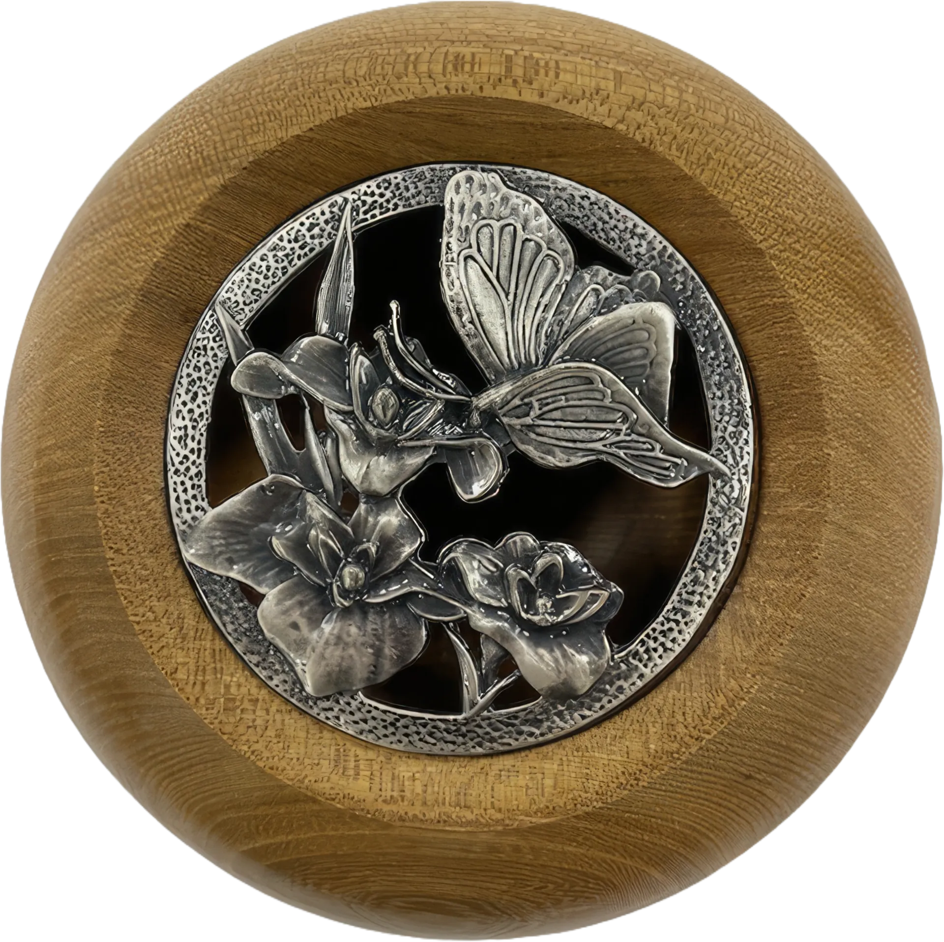 a pot pouri bowl with a metal butterfly lid