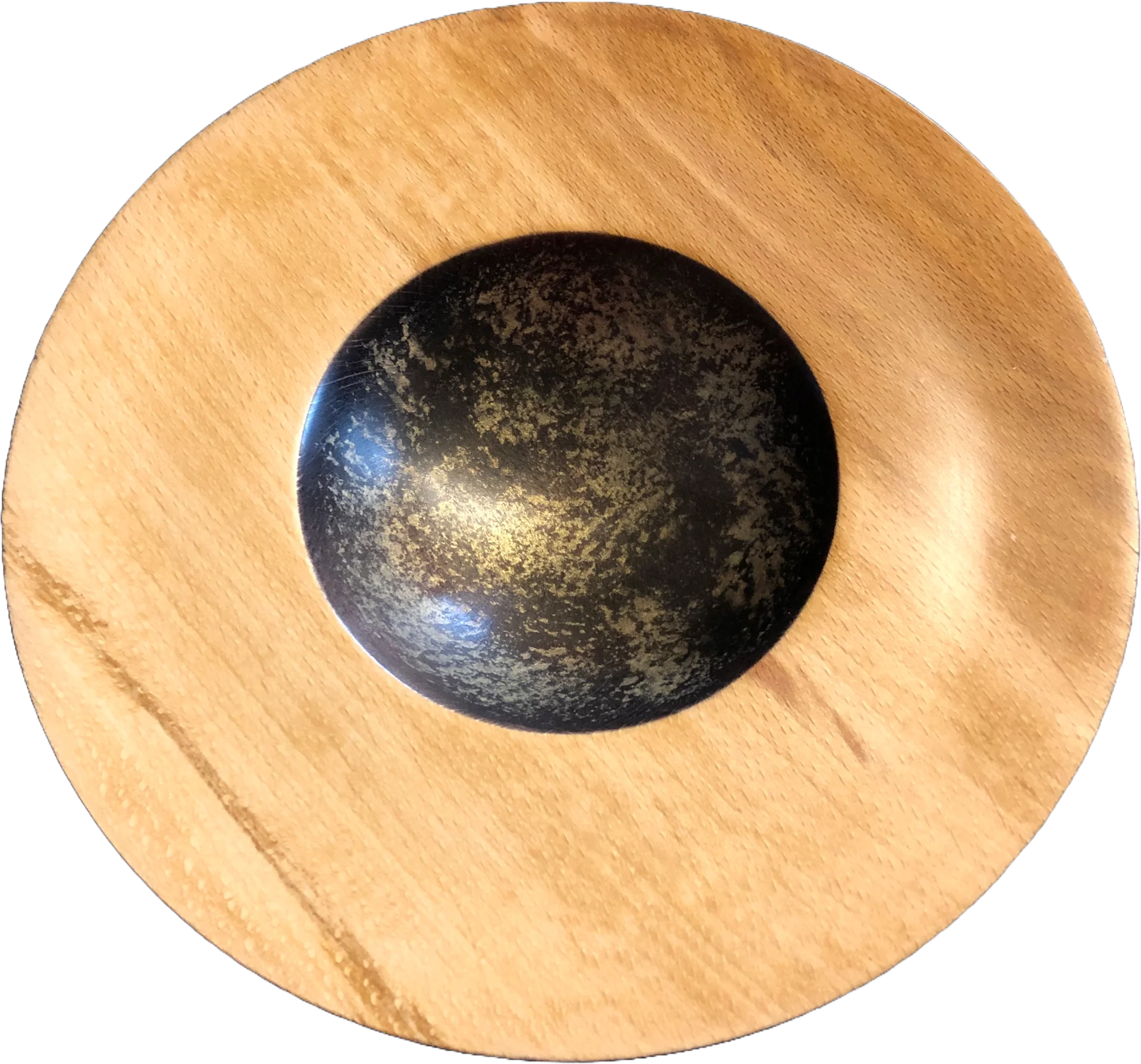 a medium sized bowl with a black and gold painted middle